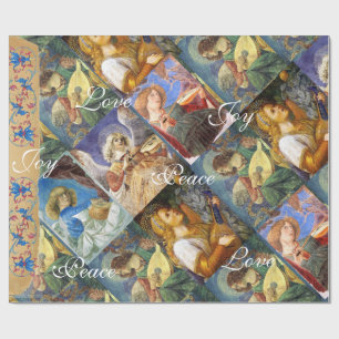 MUSIC MAKING CHRISTMAS ANGELS ,JOY PEACE LOVE WRAPPING PAPER