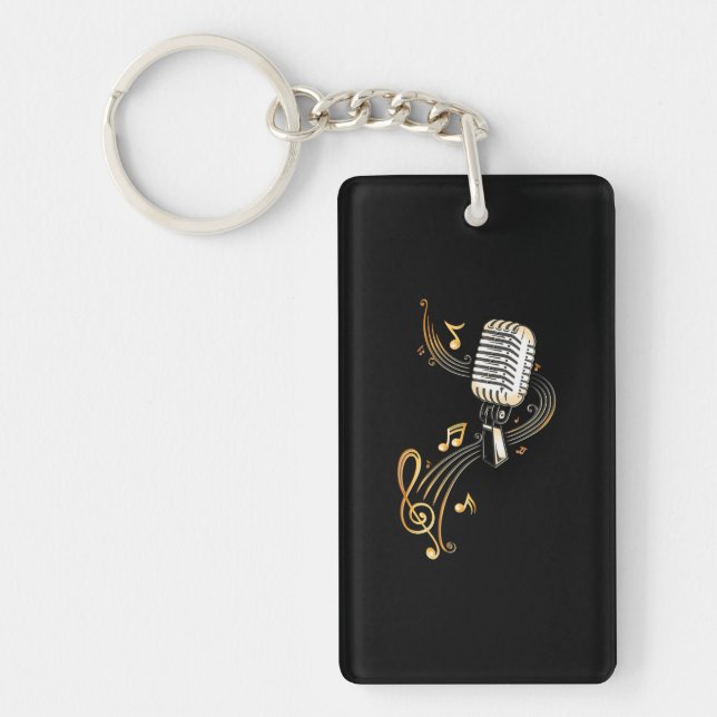 Music Microphone with Musical Notes and Clef Key Ring (Front)