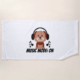 Music Mode ON – Chill Dog Cartoon Vibes Beach Towel