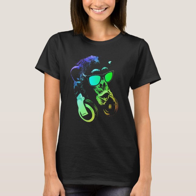 Music Monkey   And Cool Animal Dj T-Shirt (Front)