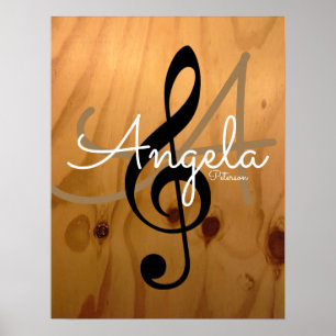 music monogram on wood rustic & sophisticated poster