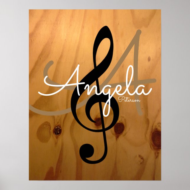 music monogram on wood rustic & sophisticated poster (Front)