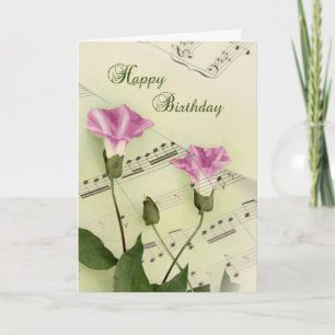 Music Morning Glory Flowers Birthday Card