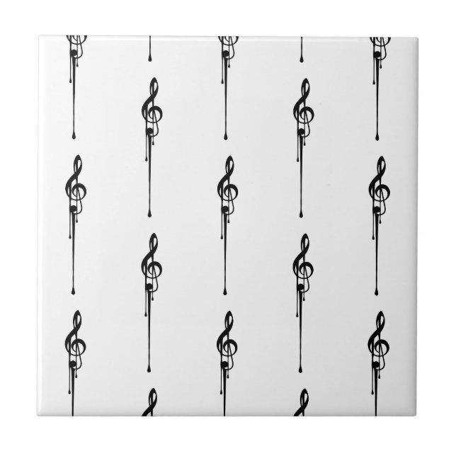 Music Motif Melting Treble Clef Black and White Ceramic Tile (Front)