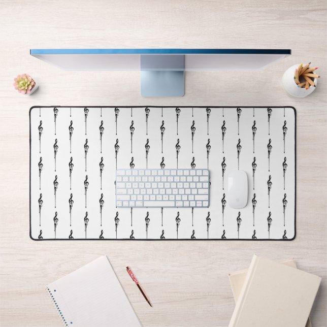 Music Motif Melting Treble Clef Black and White Desk Mat (Office 1)