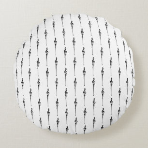Music Motif Melting Treble Clef Black and White Round Cushion