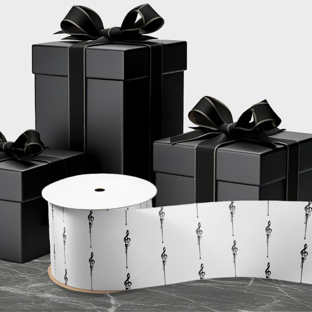 Music Motif Melting Treble Clef Black and White Satin Ribbon (Creator Uploaded)