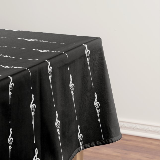 Music Motif Melting Treble Clef Whiite and Black Tablecloth (In Situ)