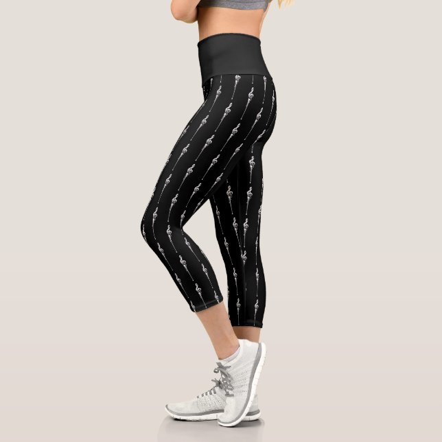 Music Motif Melting Treble Clef White and Black Capri Leggings (Left)