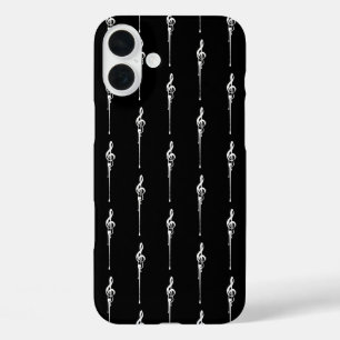 Music Motif Melting Treble Clef White and Black iPhone 16 Plus Case