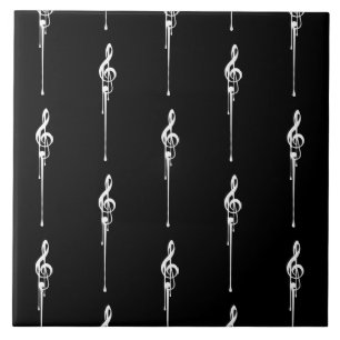 Music Motif Melting Treble Clef White and Black Ceramic Tile