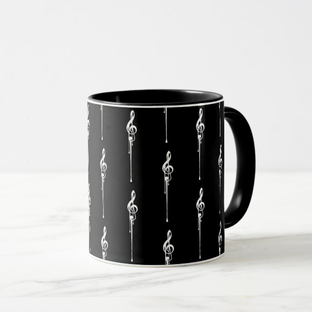 Music Motif Melting Treble Clef White and Black Mug (Front Right)
