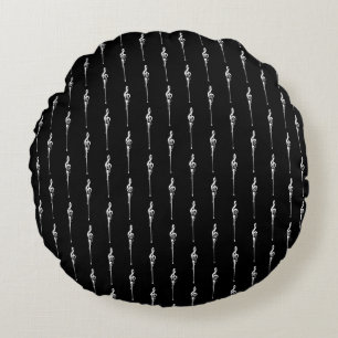 Music Motif Melting Treble Clef White and Black Round Cushion