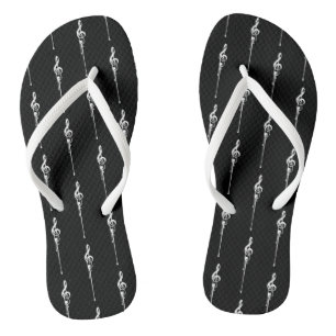 Music Motif Melting Treble Clef White and Black Thongs