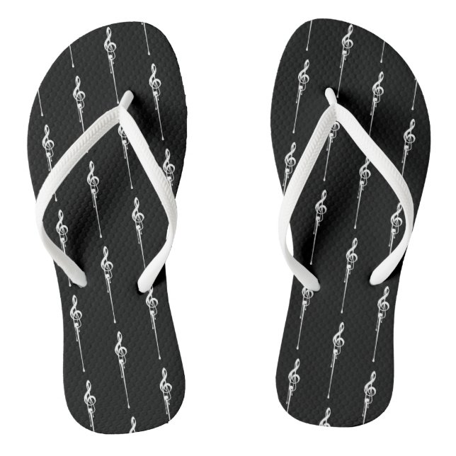 Music Motif Melting Treble Clef White and Black Thongs (Footbed)