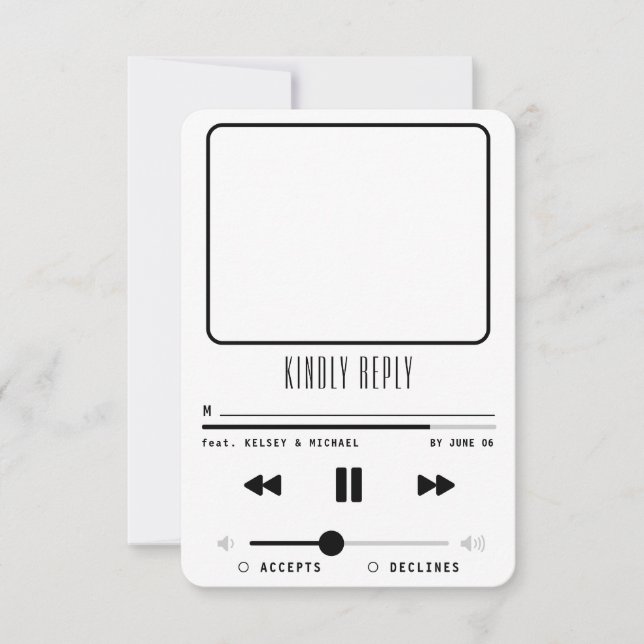 Music MP3 Player Wedding Photo White RSVP Card (Front)