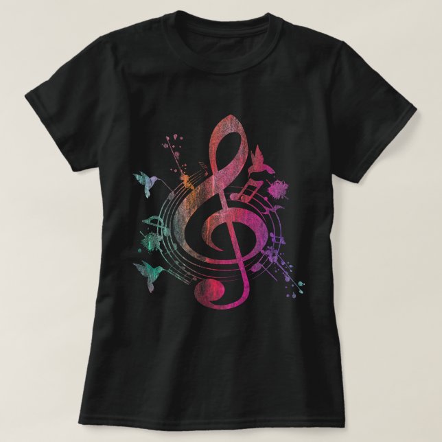 Music Musical Instrument Birds Treble Clef T-Shirt (Design Front)