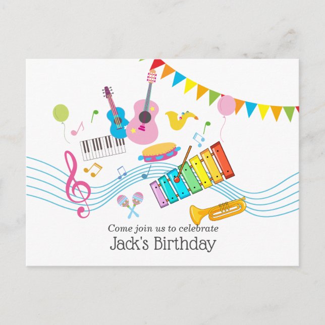 music, musical instruments drum kids singing invitation postcard (Front)