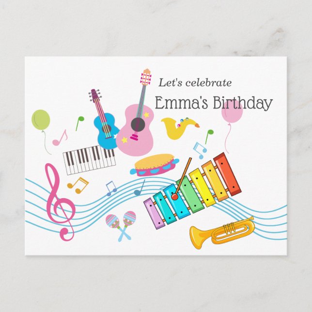 music, musical instruments drum kids singing invitation postcard (Front)