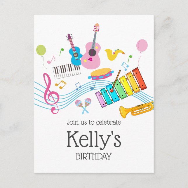 music, musical instruments drum kids singing invitation postcard (Front)
