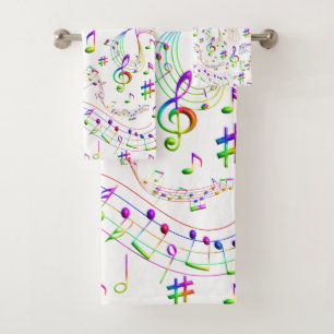 Music, Musical Notes, Colorful Bath Towel Set