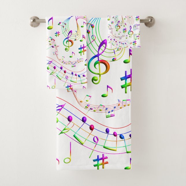 Music, Musical Notes, Colorful Bath Towel Set (Insitu)