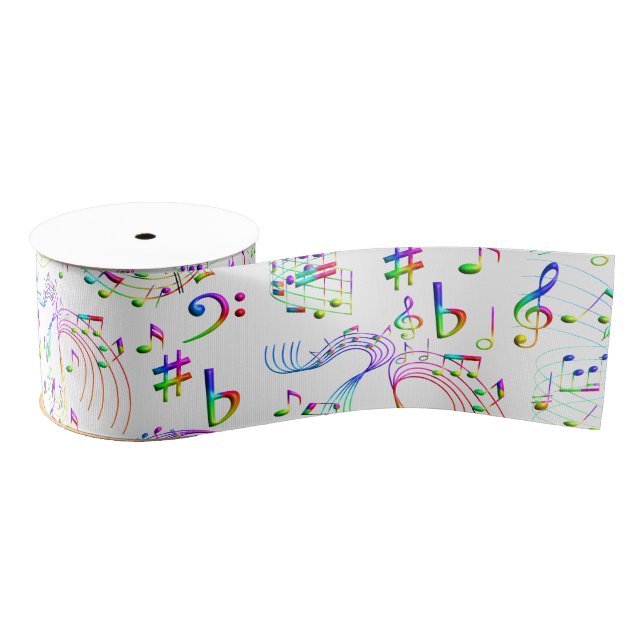 Music, Musical Notes, Colorful Grosgrain Ribbon (Spool)