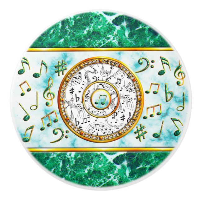 Music, Musical Notes, Marble Ceramic Knob (Front)