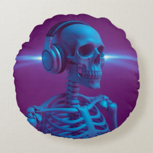 Music Never Dies Skeleton Round Cushion