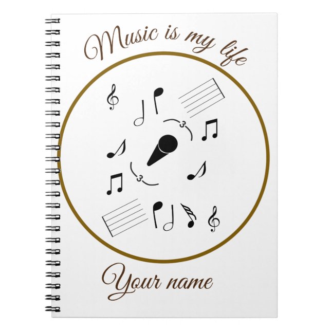 Music note and personalise text notebook (Front)