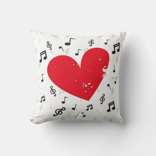 music note and red heart grunge white pillow (Front)