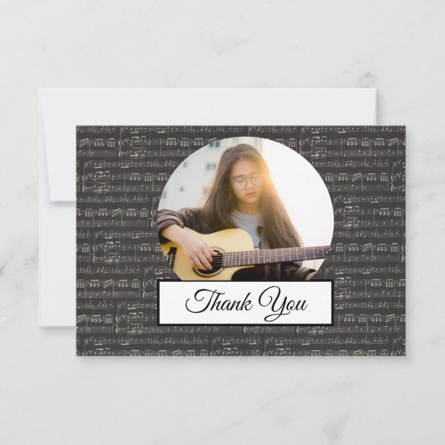 Music Note Black and White Pattern  Musician Photo Thank You Card (Front)