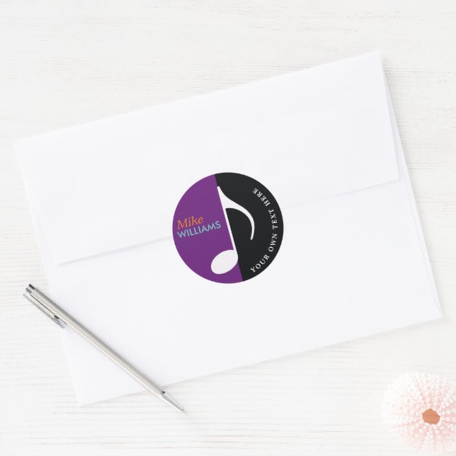 Music Note black & purple Classic Round Sticker (Envelope)