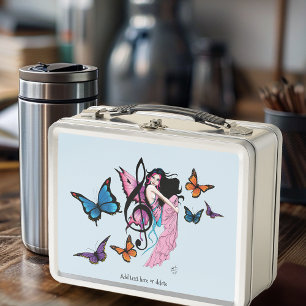 Music Note Butterflies Fairy Metal Lunch Box