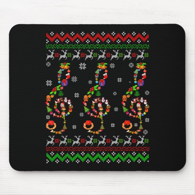 Music Note Christmas Ugly Sweater Musical Teacher  Mouse Pad (Front)