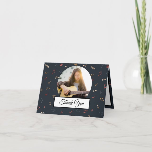 Music Note Colourful Pattern  Theme Musician Photo Thank You Card (Front)