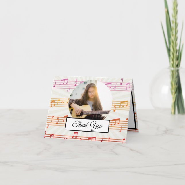 Music Note Colourful Pattern Theme Musician Photo  Thank You Card (Front)