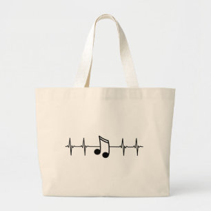 Music Note EKG Heartbeat Large Tote Bag