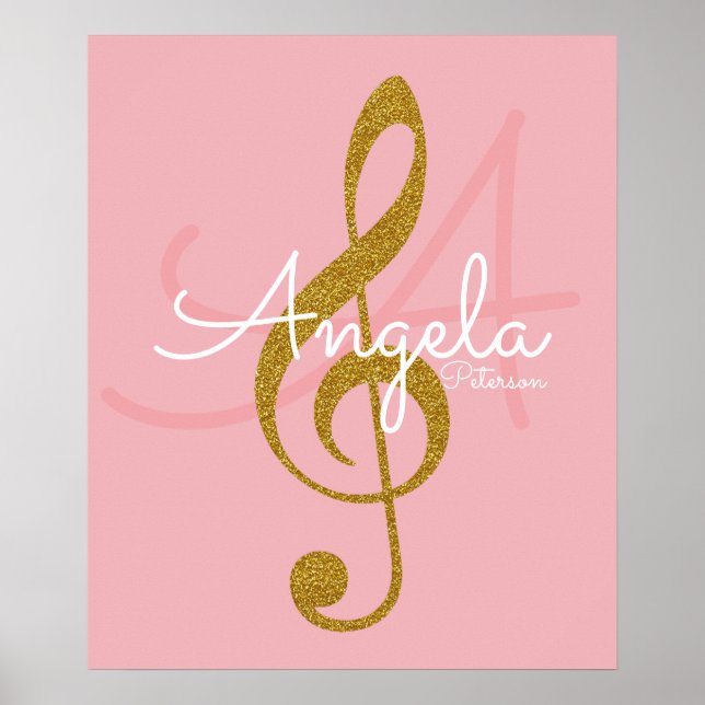 music note (golden treble clef), monogram poster (Front)