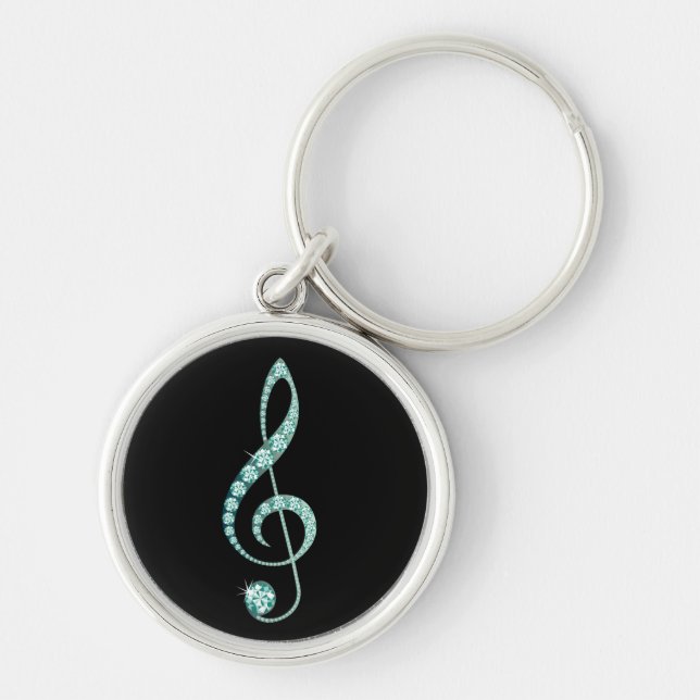 Music Note Green Rhinestones  Key Ring (Front)