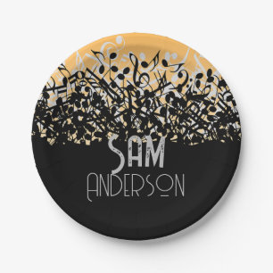 Music Note Luxury black and white Personalised Paper Plate