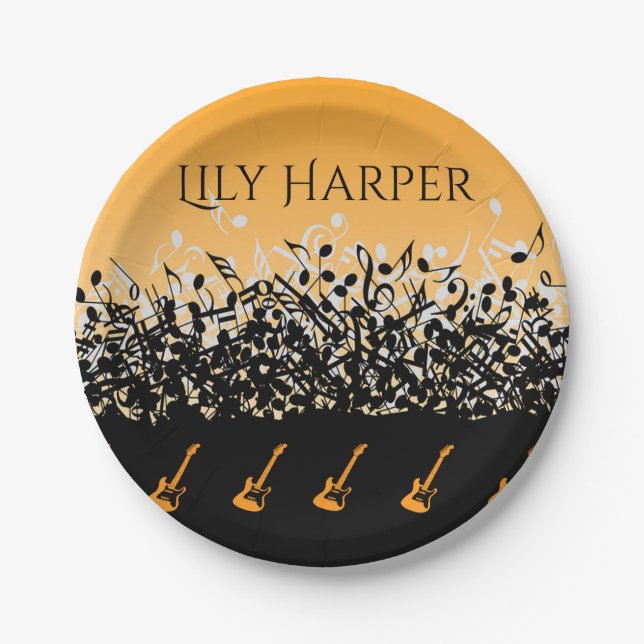 Music Note Luxury black and white Personalised Paper Plate (Front)