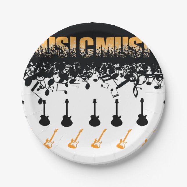 Music Note Luxury black and white Personalised Paper Plate (Front)