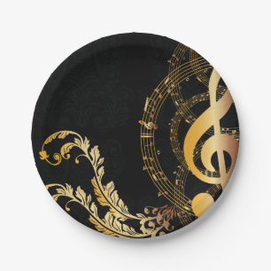 Music Note Luxury gold grey Paper Plate