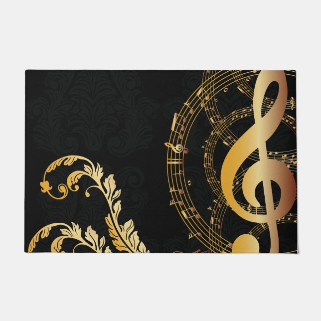Music Note Luxury Grey Gold Doormat (Front)