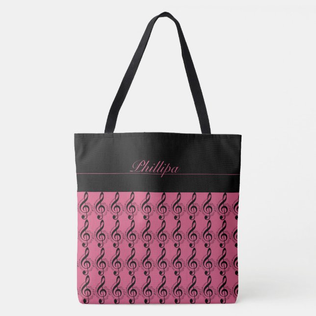 Music Note Monogrammed Tote Bag (Front)