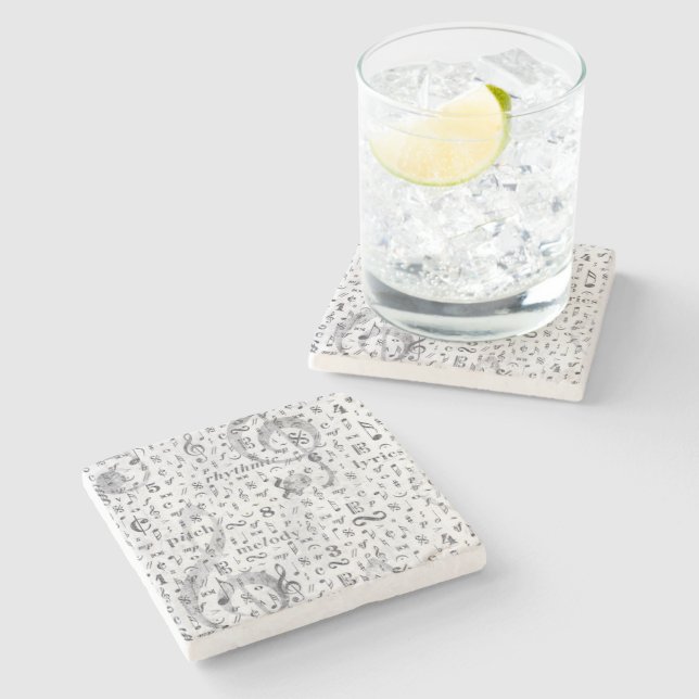 Music Note Pattern Music Theme Stone Coaster (Side)