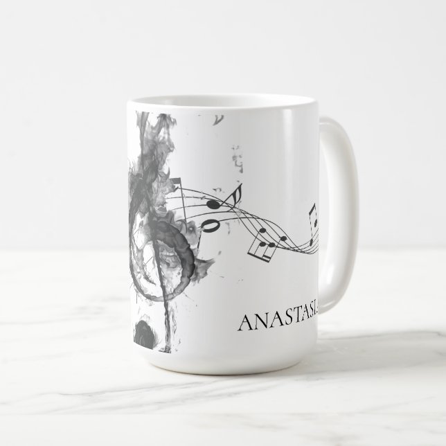 Music Note Personalised black and white Coffee Mug (Front Right)