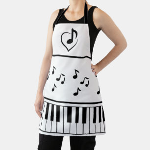 Music note piano keyboard black & white apron