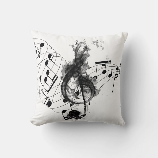 Music Note Royal black and white smoke effect Cushion (Front)